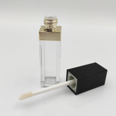 Wholesale Custom stylish designed PETG square black lip gloss bottles empty 7ml Brush Cosmetic Packaging luxury lip gloss tubes