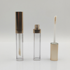 Wholesale popular 7ml square gold lip gloss tube empty with Brush Cosmetic Packaging luxury lip gloss bottles square container
