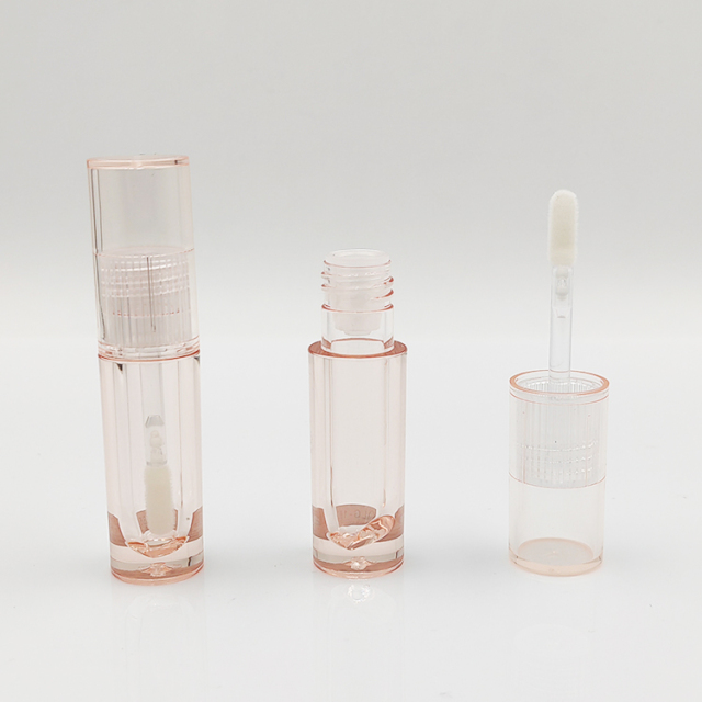 Pink lip gloss bottle Wholesale Custom 3ml round Empty Cosmetic Packaging transparent cute lip gloss tubes with brush