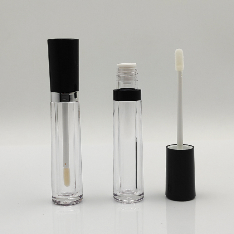Explosive Models 6ml round black lip gloss bottles for empty cosmetic plastic packaging lip gloss tubes and box custom label