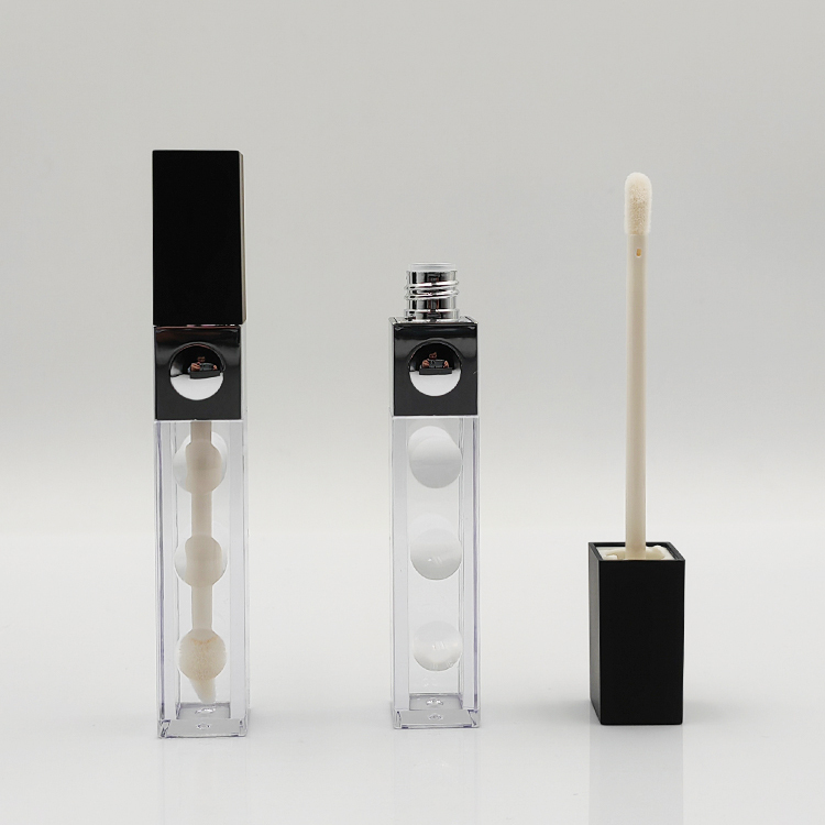 Stylish 9.5ml black cap square lip gloss bottles for empty cosmetic packaging tube wholesale lip gloss empty lipstick tubes