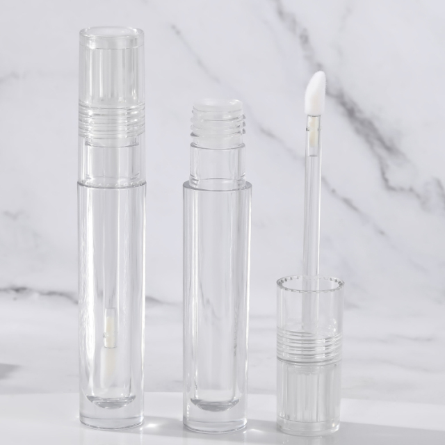 Custom 2.5ml Round Thickened Wall clear lip gloss wand tubes With Brush Empty Cosmetic Packaging engrave lip gloss bottle