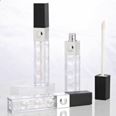 Stylish 9.5ml black cap square lip gloss bottles for empty cosmetic packaging tube wholesale lip gloss empty lipstick tubes