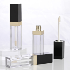 Wholesale Custom stylish designed PETG square black lip gloss bottles empty 7ml Brush Cosmetic Packaging luxury lip gloss tubes