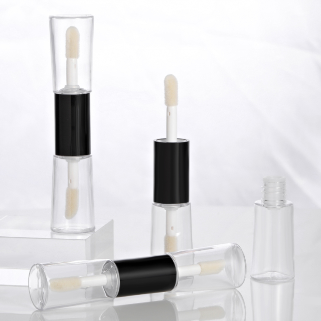 Popular custom 8ml round double side clear lip gloss bottle Empty Plastic Cosmetic Packaging lip gloss tubes with box and logo
