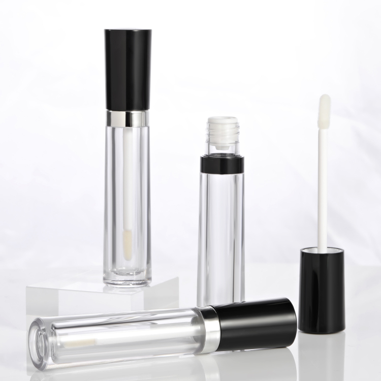 Explosive Models 6ml round black lip gloss bottles for empty cosmetic plastic packaging lip gloss tubes and box custom label