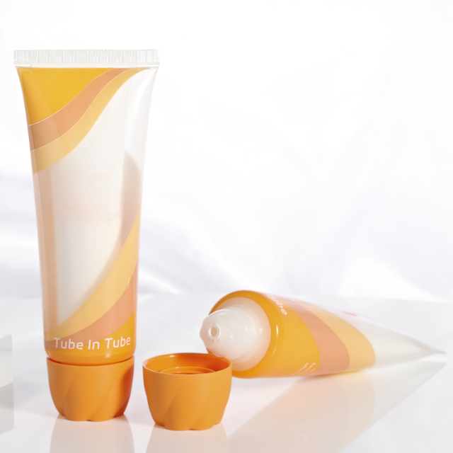 Innovative 100ml Tube In Tube Flower-shaped Orifice Design Empty Plastic Cosmetic Screen Printing dual chamber tube