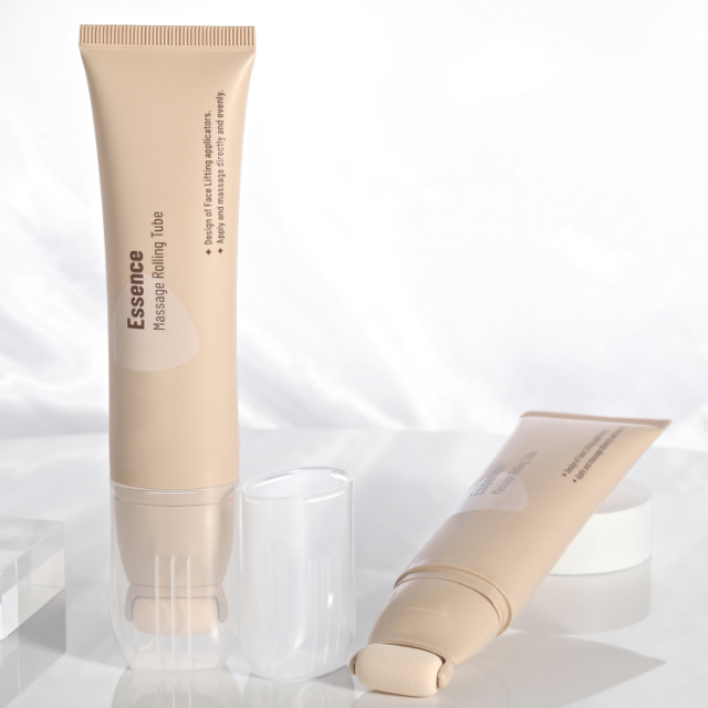 Luxury Sponge massage rolling Tube with Custom Logo Screen Printing packaging 30ml liquid foundation tube with sponge applicator