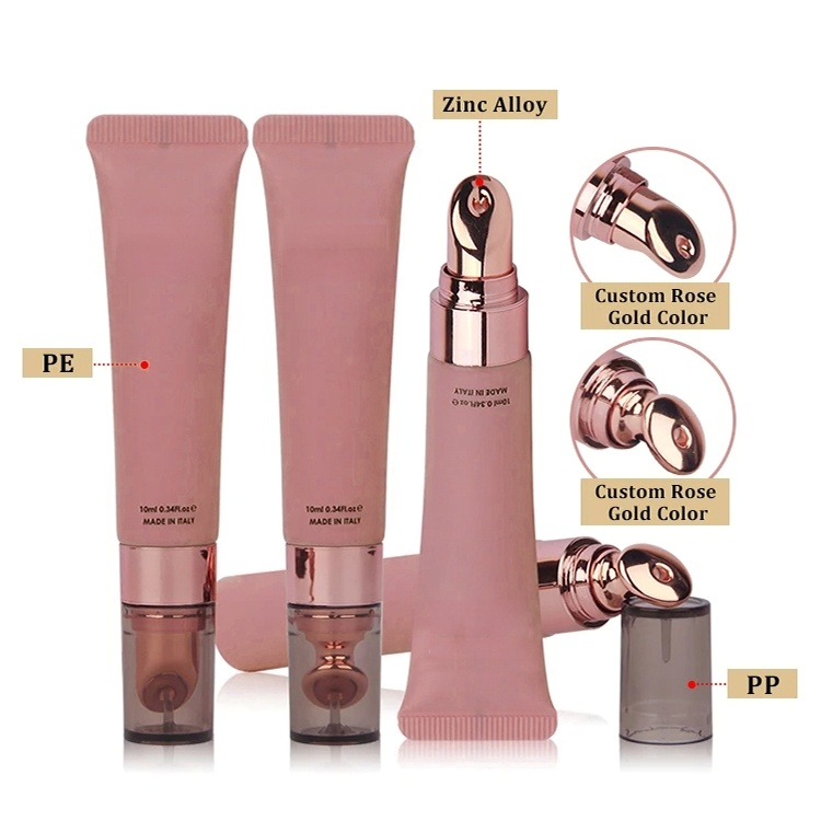 Best selling 5ml Biodegradable Rose Gold lip gloss tubes luxury with Metal Applicator 15ml For Lip Balm Matte Frosted Packaging