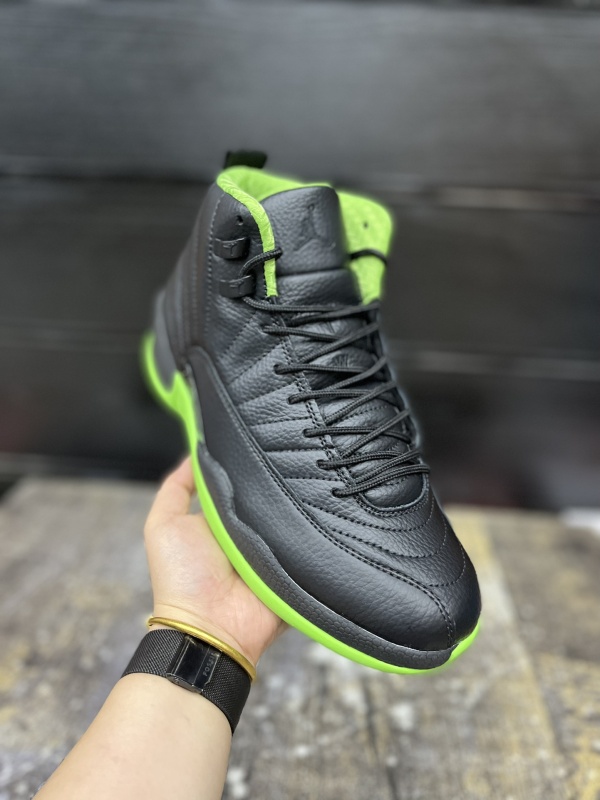Jordan Air Jordan 12 Retro &quot;Stealth&quot; mid-cut retro basketball shoes &quot;black fluorescent green&quot;