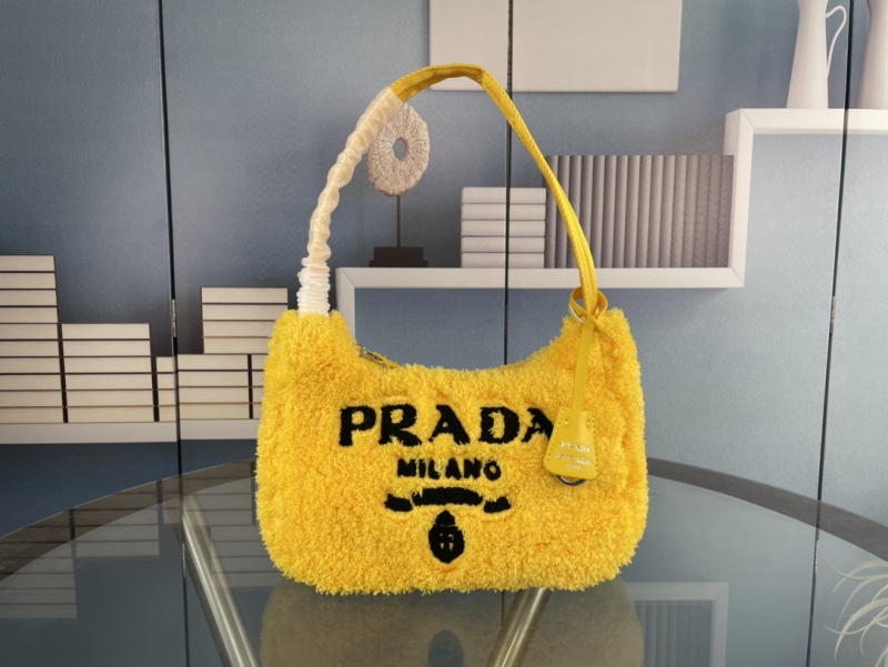 Prada Re-Edition 2000 embroidered lettering logo terry fabric Hobo underarm bag tote