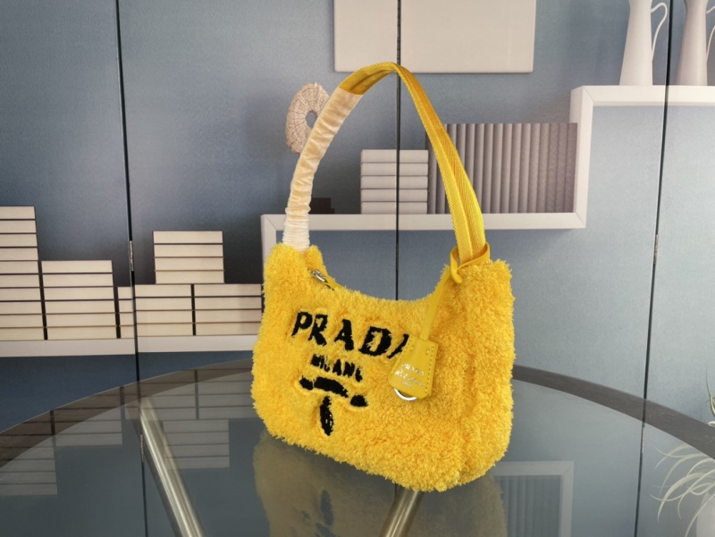 Prada Re-Edition 2000 embroidered lettering logo terry fabric Hobo underarm bag tote