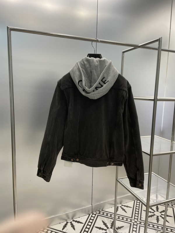 Celine 2023 new product fashionable patchwork hooded washed denim jacket