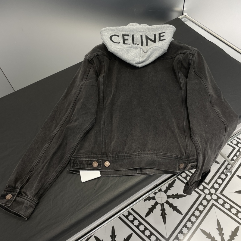 Celine 2023 new product fashionable patchwork hooded washed denim jacket