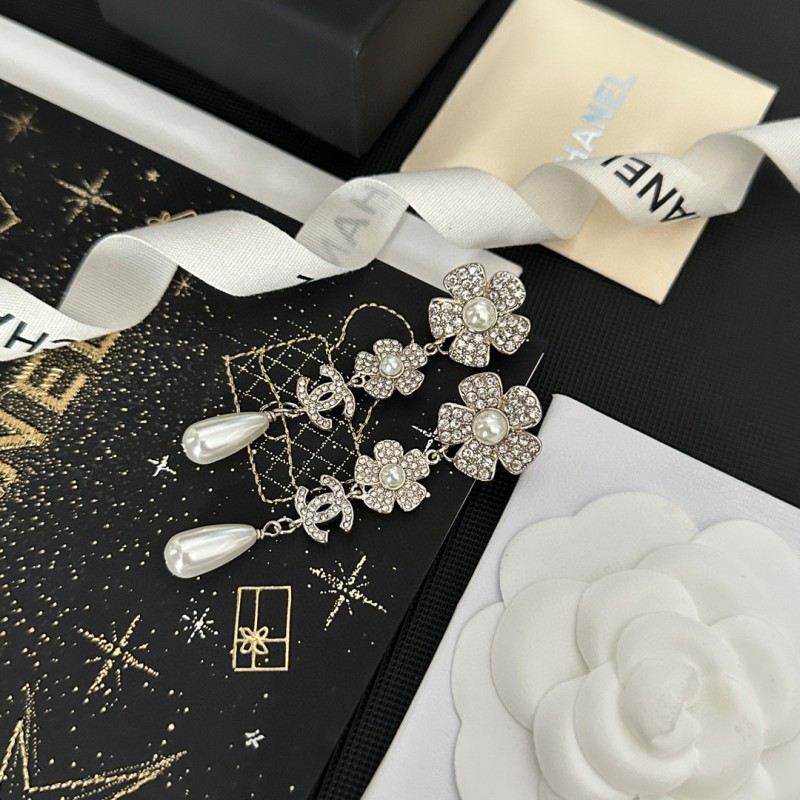 Chanel Crystal Diamond Camellia Letter Drop Love Tassel Stud Earrings