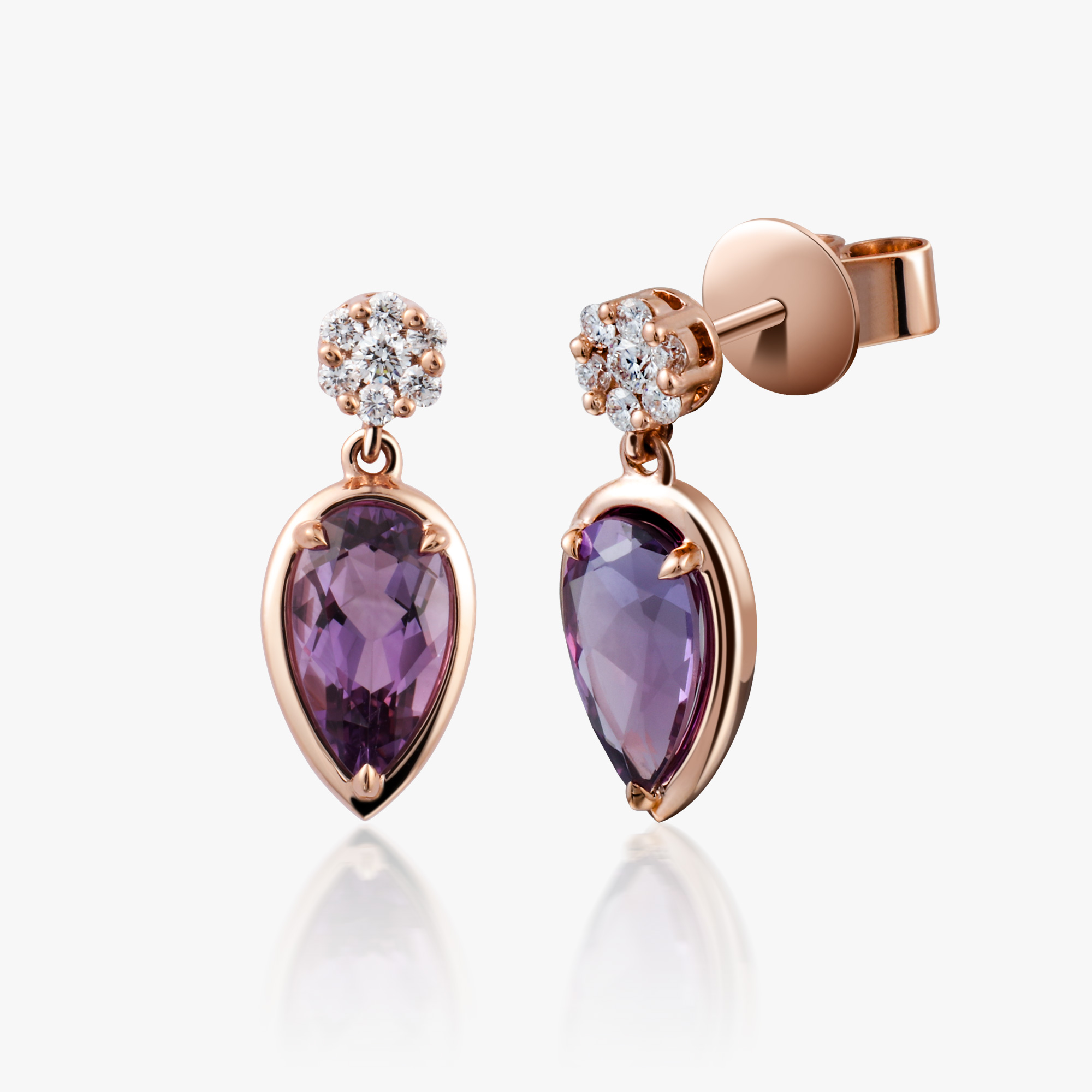 ACCA 14K 玫瑰金配紫水晶和鑽石耳環