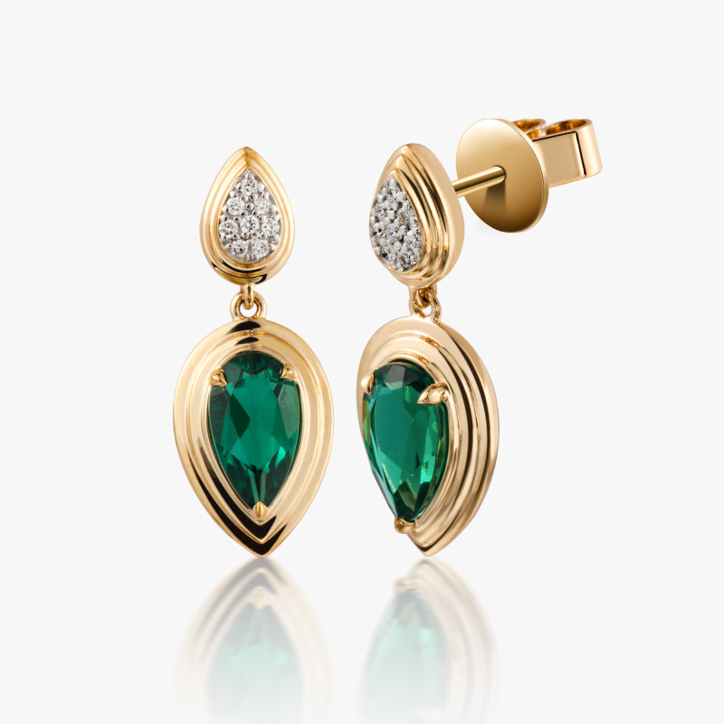 ACCA 14K 黃金配祖母綠和鑽石耳環