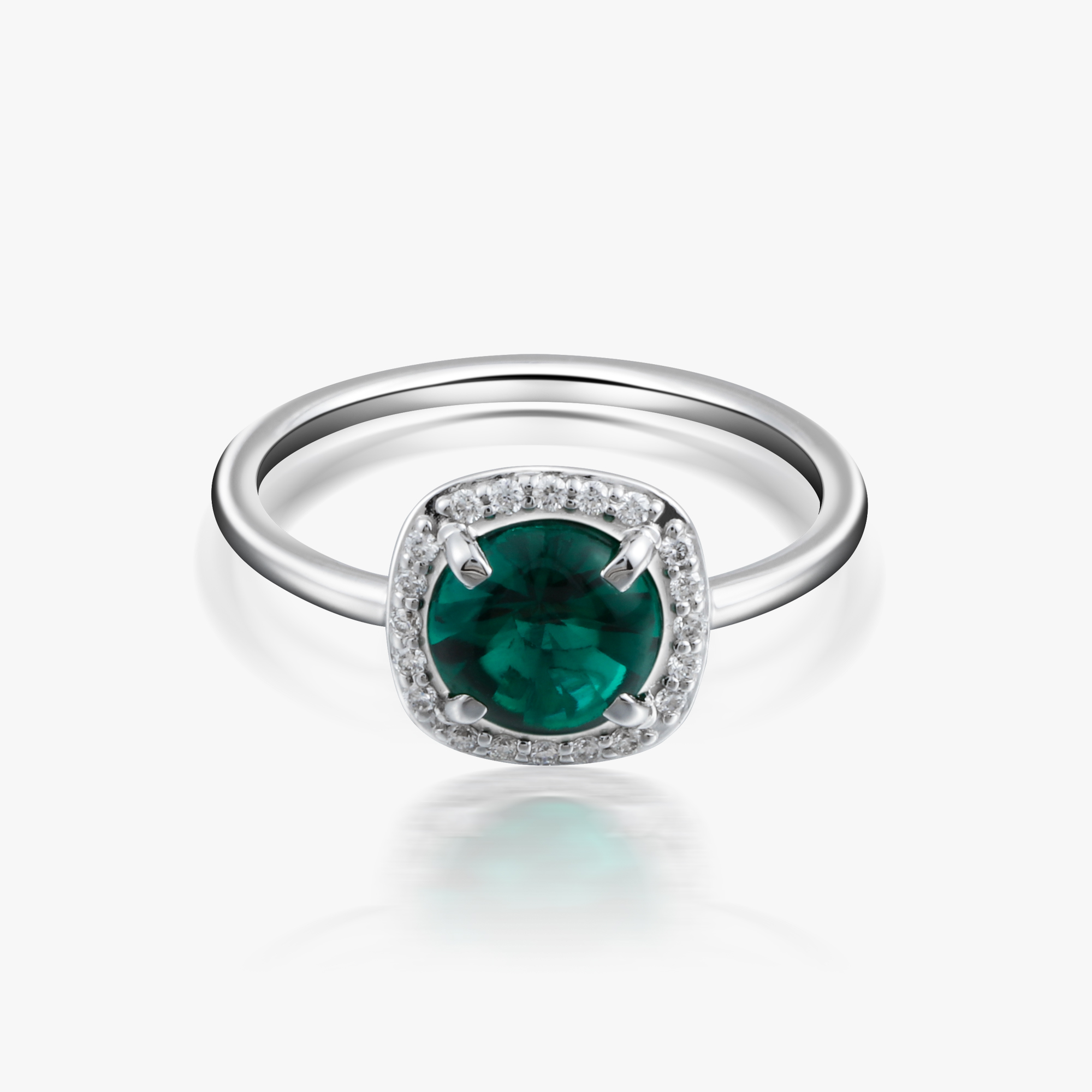 ACCA 18K 白金配綠寶石和鑽石戒指