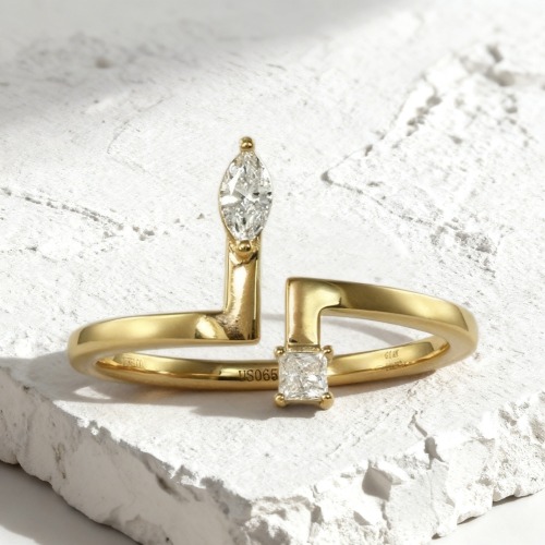 14K Princess and Marquise cut Diamond Open Ring