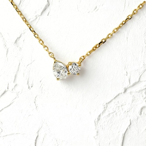 14K Pear and Round cut Diamond Necklace