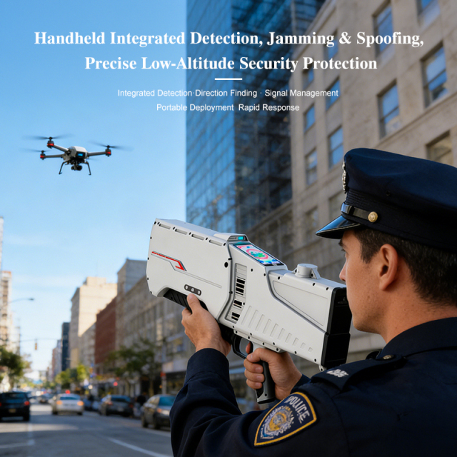 Handheld 400MHz-6GHz Detection and 433MHz-5.8GHz Jamming and Navigation Spoofing GPS/GLONASS/BDS with RTK Positioning Drone Gun Integrated System