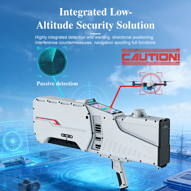 433MHz-5.8GHz Jamming Handheld 400MHz-6GHz Detection and 433MHz-5.8GHz Jamming and Navigation Spoofing GPS/GLONASS/BDS with RTK Positioning Drone Gun Integrated System