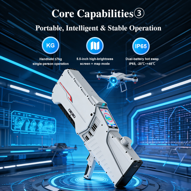 433MHz-5.8GHz Jamming Handheld 400MHz-6GHz Detection and 433MHz-5.8GHz Jamming and Navigation Spoofing GPS/GLONASS/BDS with RTK Positioning Drone Gun Integrated System
