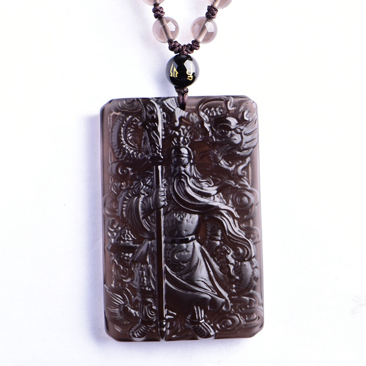 War Wealth God Guan Gong Pendant with Natural Icy Obsidian Guan Yu Necklace