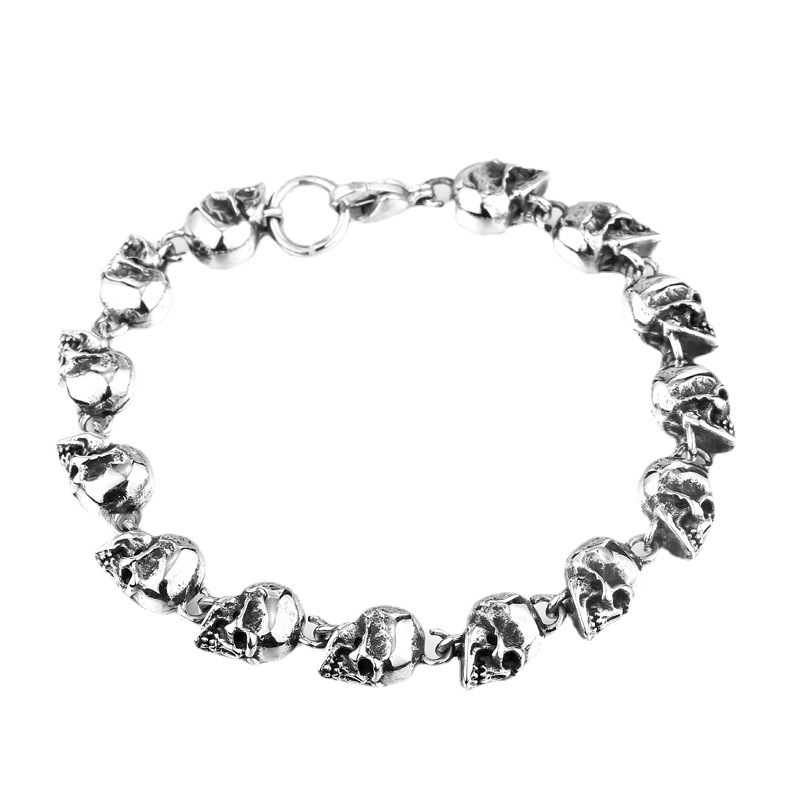 Stainless Steel Skull Linked Chain Bracelet for Men and Women, Skull Jewelry Gift