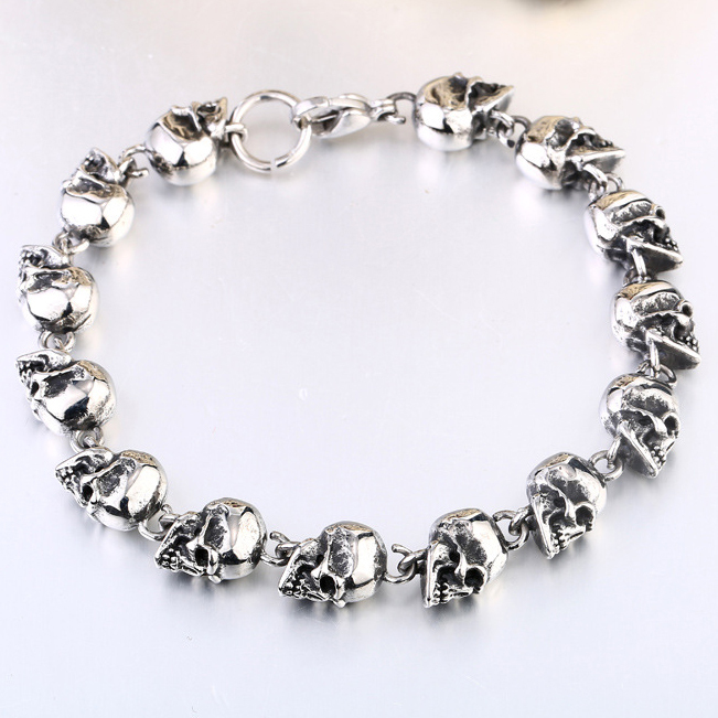 Stainless Steel Skull Linked Chain Bracelet for Men and Women, Skull Jewelry Gift