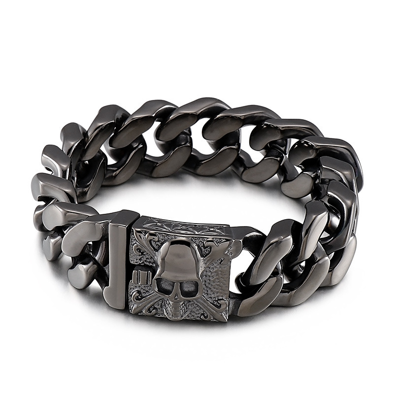 Skull Head Gothic Biker Bracelet for Men 316L Stainless Steel Mens Link Bracelet