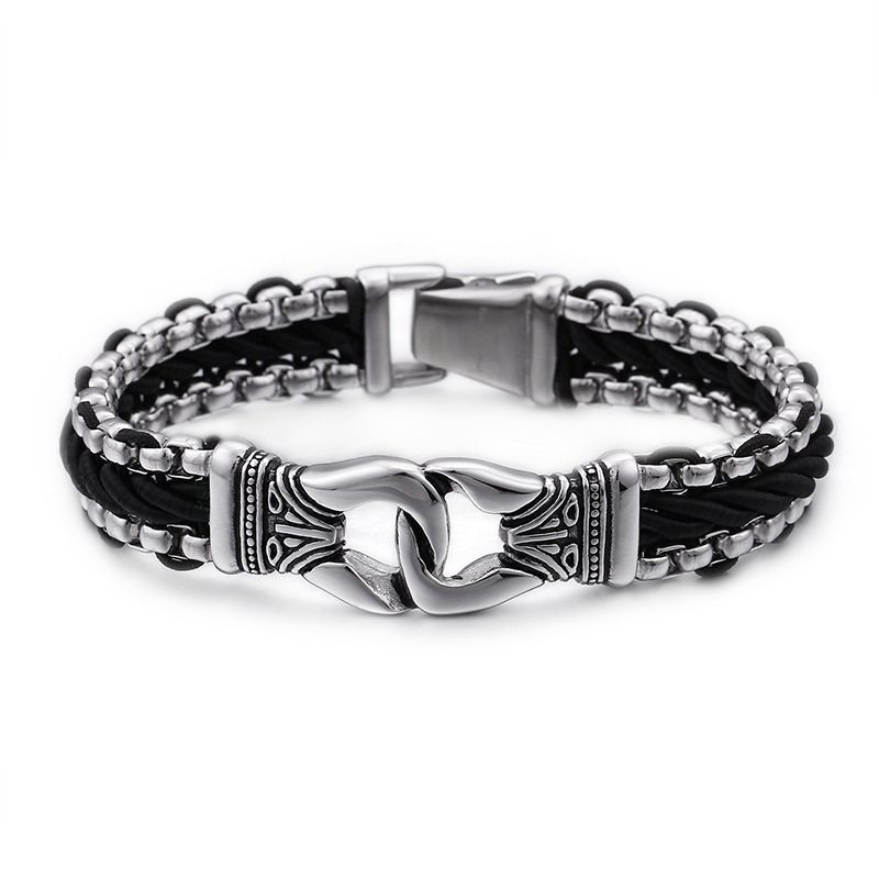 Stainless Steel Men's link Bracelet Silver Black 9 Inch with Necklace Option 21 inch