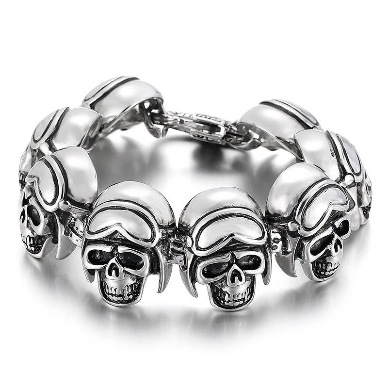 Roseheart Punk Rock Skull Bracelets for Men Titanium Steel Skeleton Male Bracelet