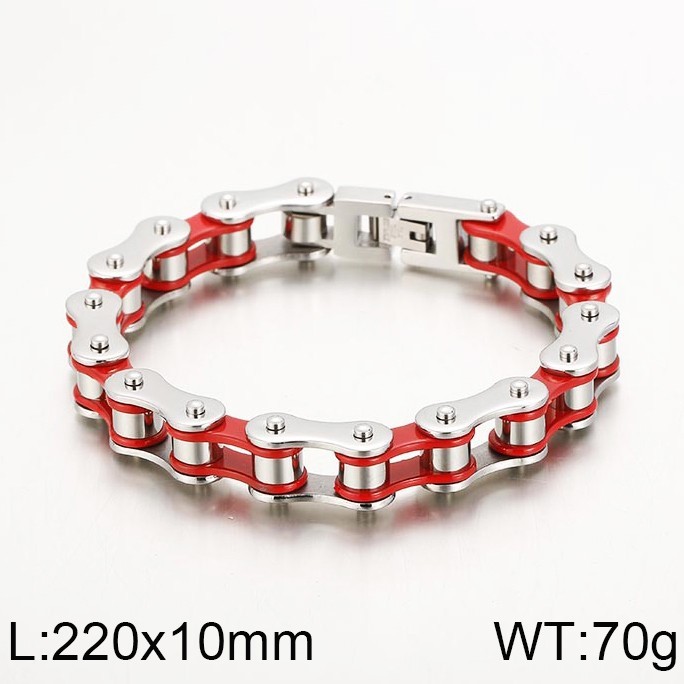 Masculine Mens Bike Chain Bracelet of Stainless Steel Two-Tone Polished