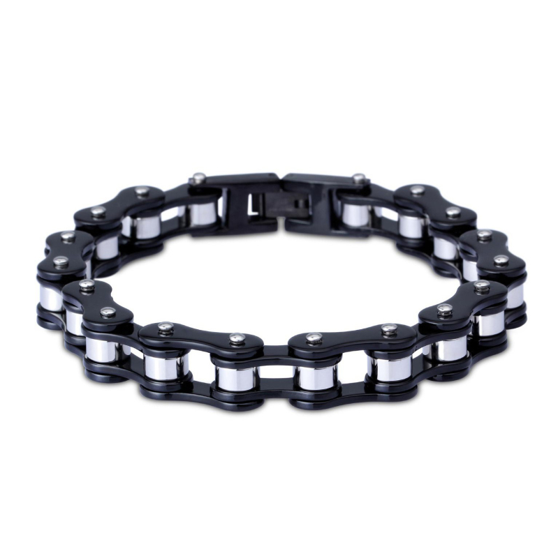 10mm Masculine Mens Bike Chain Bracelet of Stainless Steel Two-Tone Polished