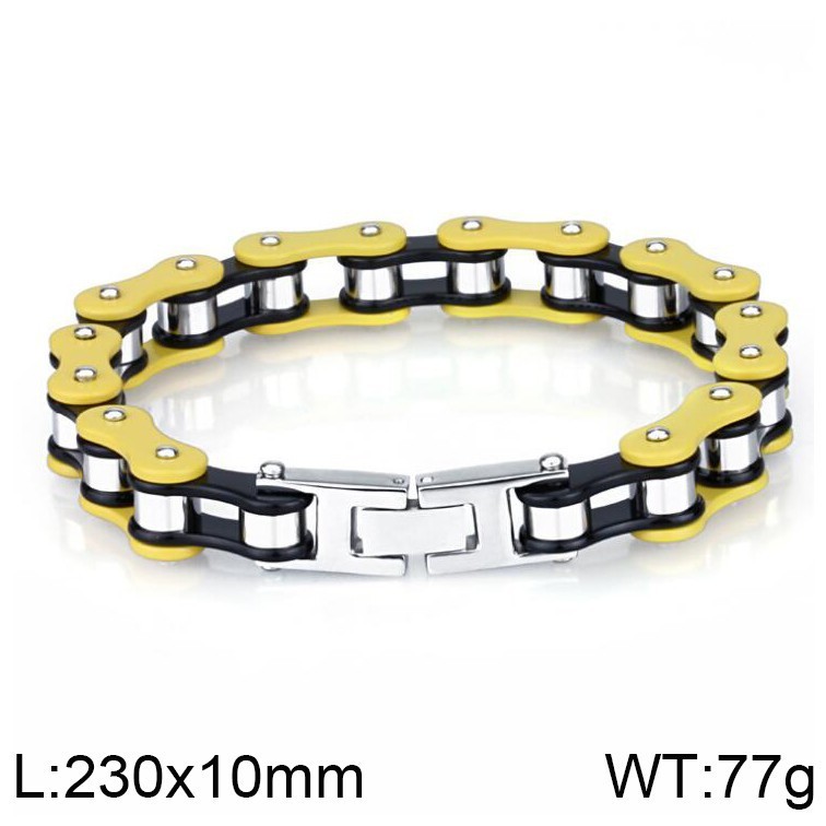 Masculine Mens Bike Chain Bracelet of Stainless Steel Two-Tone Polished