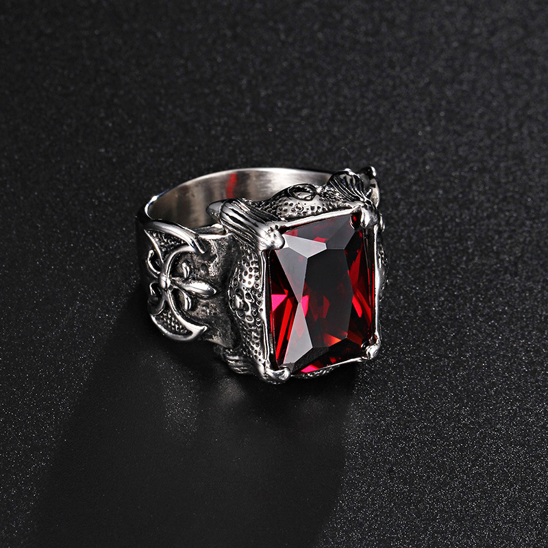 Vintage gem-set titanium steel ring