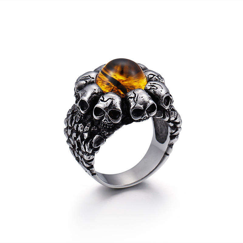 Titanium Steel Skull Red/Yellow Sapphire Ring