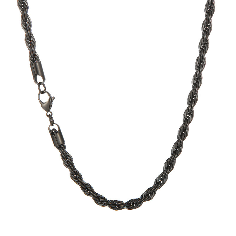 Hip-hop style black titanium steel winding ladder twist necklace for men and women