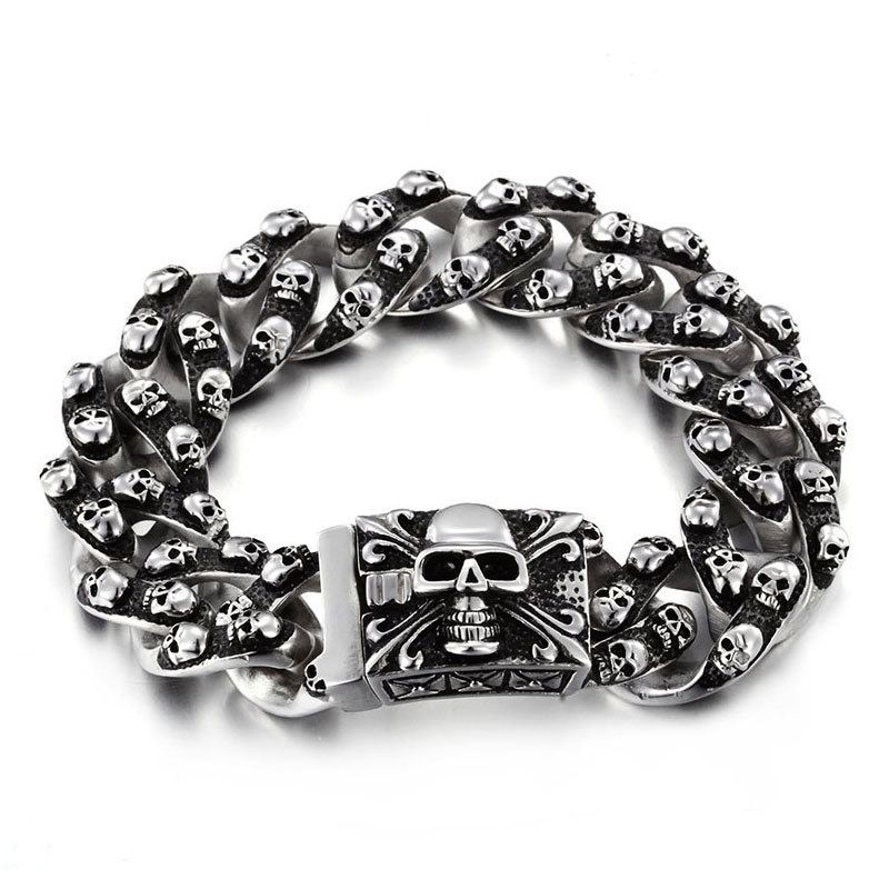 Personalized rock punk ghost head titanium steel bracelet