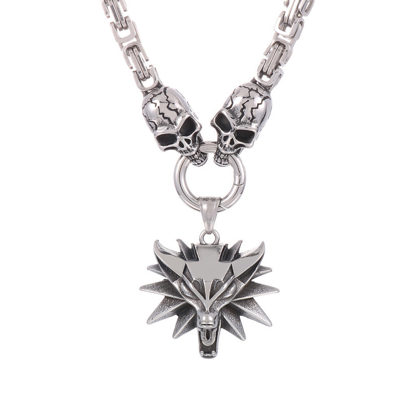 Halloween devil's claw set with ruby ​​ghost head titanium steel men's emperor chain necklace