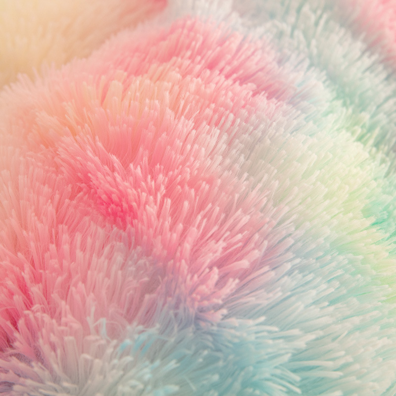 Rainbow Color Faux Fur Velvet Fluffy Plush Soft Bedding 4 Pieces Bed Sheets Set for Girl's Bedroom