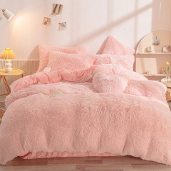 Rainbow Color Faux Fur Velvet Fluffy Plush Soft Bedding 4 Pieces Bed Sheets Set for Girl's Bedroom