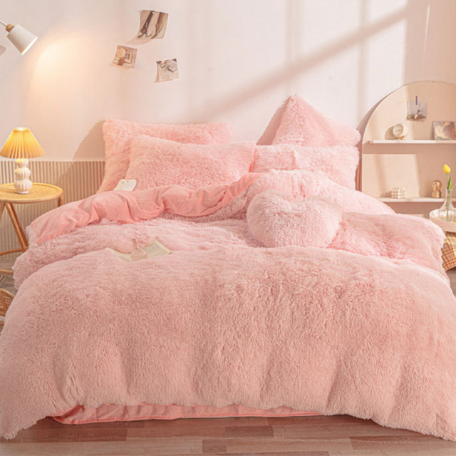 Rainbow Color Faux Fur Velvet Fluffy Plush Soft Bedding 4 Pieces Bed Sheets Set for Girl's Bedroom