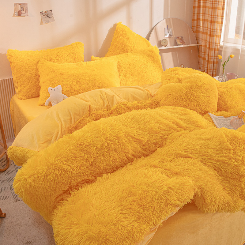 Long Plush Fluffy Faux Fur Shaggy Duvet Cover Flannel Velvet 100% Polyester Bed Sheet 4 PCS Bedding Sets