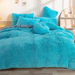 Luxury Custom Winter Warm 100% Polyester Bedsheet Sets Solid Color Faux Fur Velvet Fluffy Bedding Set