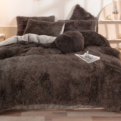 Luxury Soft Faux Fur Velvet Fluffy Bedding Soft Warm Solid Color Bedsheet Set for Home