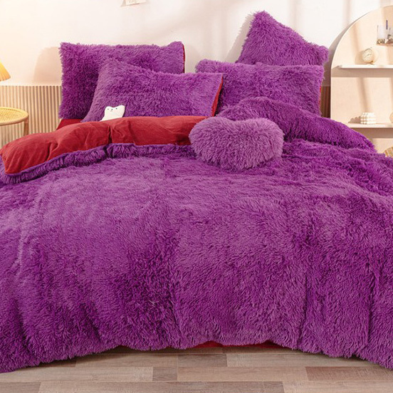 Custom Shaggy Duvet Cover Velvet Bedding Set Faux Fur Luxury Soft Fluffy Bed Sheet Set