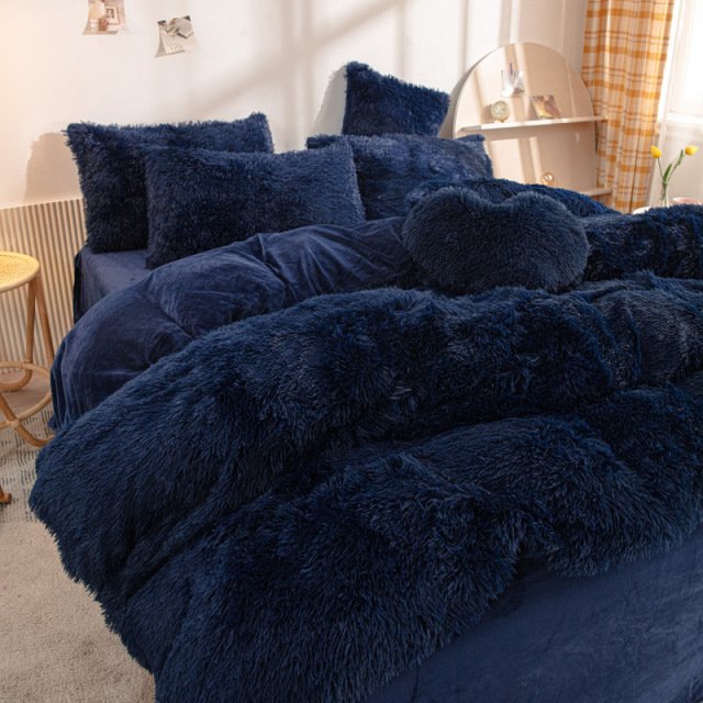 Custom Faux Fur Velvet Fluffy Plush Soft Bedding Set Warm Solid Color Flannel Duvet Cover Sets
