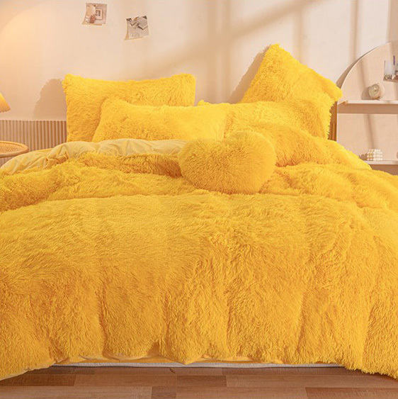 Custom Winter Bedding Luxury Soft Long Plush Fluffy Faux Fur Velvet Shaggy Fur Bedsheet Sets